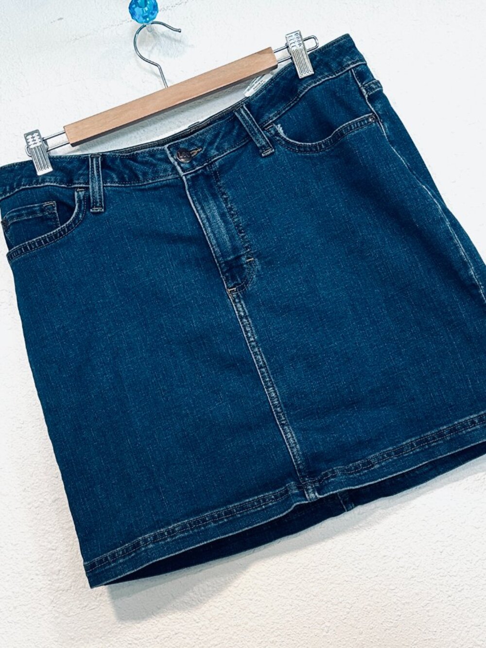 Lee Denim Jean Skort 5 Pockets Skirt with Mesh Built in Shorts Dark Wash Size 14 - Picture 7 of 9